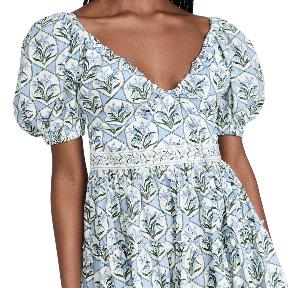 NWT Agua Bendita Manzanilla Chan Chan Celeste Cotton Mini Dress Blue Floral